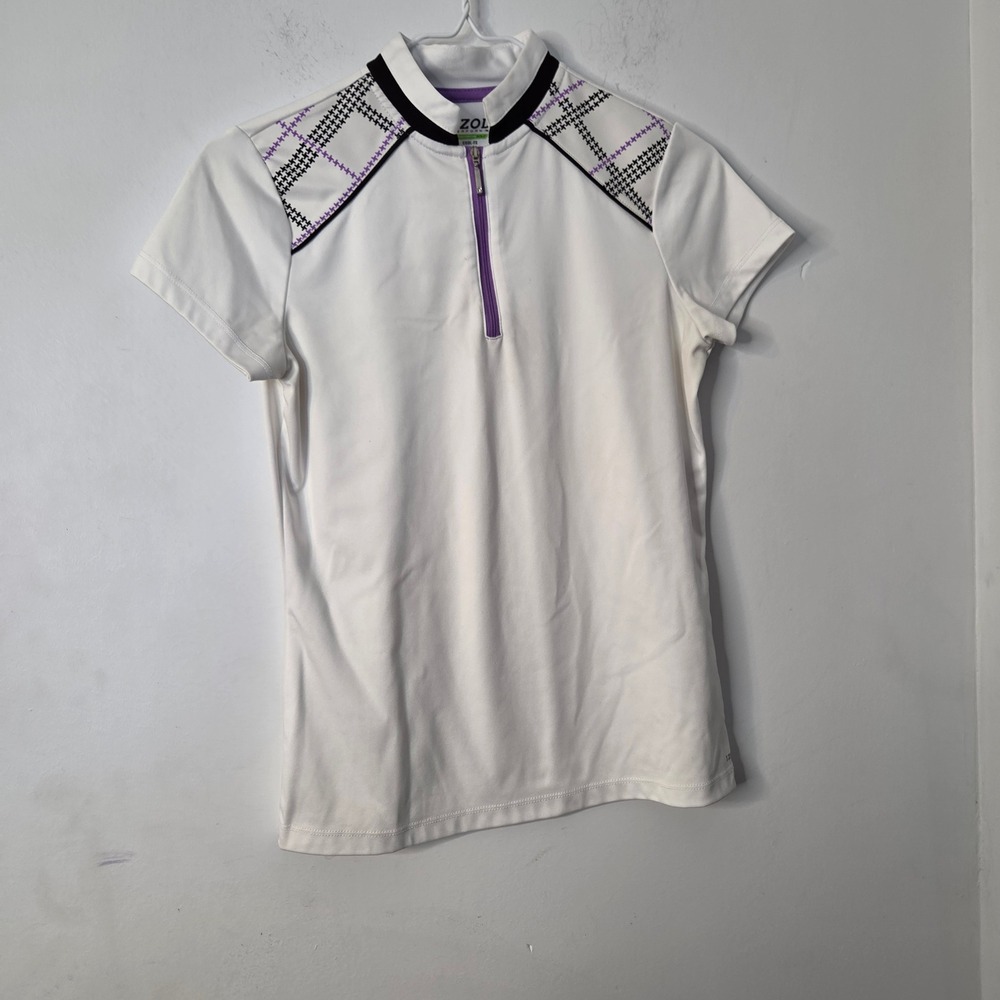 IZOD Perform-X Cool-FX Womens Golf Polo‎ White Purple Houndstooth XS Quarter Zip